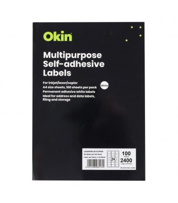 Okin Multipurpose Labels 24 Per Sheet 64x33.86mm, Pack of 100